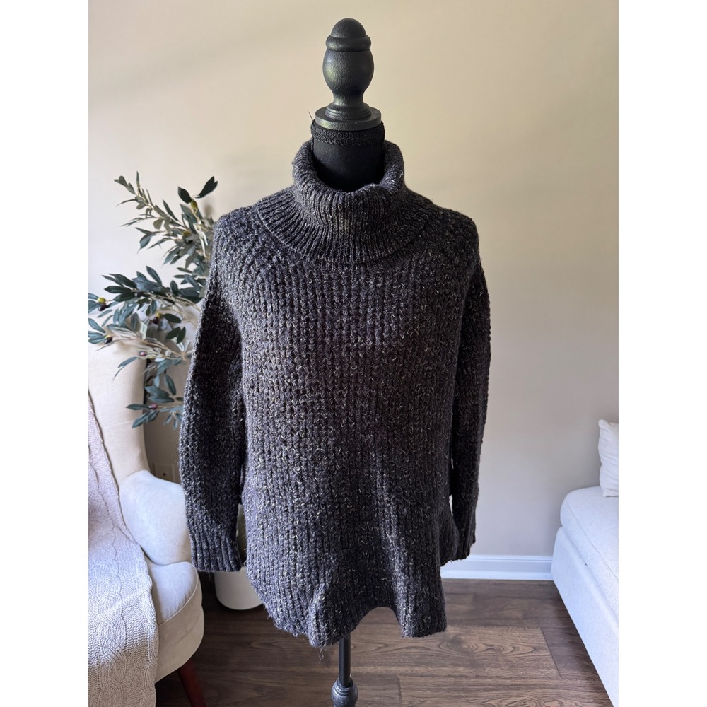 Free People Oversized Turtleneck Sweater Charcoal Gray Marl Chunky Knit XS